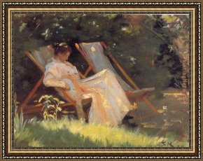 Interior Model Reading Framed Paintings - Marie en el jardin reading by Peder Severin Kroyer