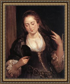 Old Woman at The Mirror Framed Paintings - Woman with a Mirror by Peter Paul Rubens