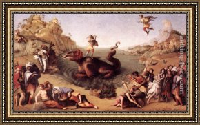 Andromeda Framed Paintings - Perseus Frees Andromeda by Piero di Cosimo