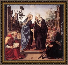 The Vision of St Anthony Framed Paintings - The Visitation with Sts Nicholas and Anthony by Piero di Cosimo