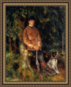 A Dog And Her Puppies Framed Paintings - Alfred Berard And His Dog by Pierre Auguste Renoir