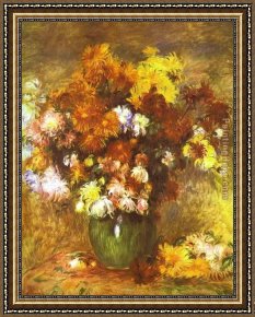 Bed of Chrysanthemums Framed Paintings - Bouquet of Chrysanthemums by Pierre Auguste Renoir