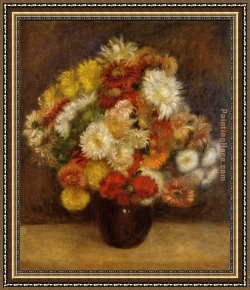 Bed of Chrysanthemums Framed Paintings - Bouquet Of Chrysanthemums i by Pierre Auguste Renoir