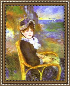 Auguste Framed Paintings - By the Seashore by Pierre Auguste Renoir