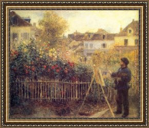 Gardens of The Vatican Framed Paintings - Claude Monet Painting in his Garden at Argenteuil by Pierre Auguste Renoir