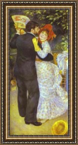 Dance Framed Paintings - Country Dance (Aline Charigot and Paul Lhote) by Pierre Auguste Renoir