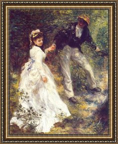 Auguste Framed Paintings - La Promenade by Pierre Auguste Renoir