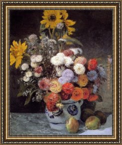 Pierre Framed Paintings - Mixed Flowers In An Earthware Pot by Pierre Auguste Renoir
