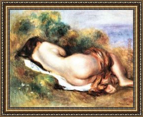 Auguste Framed Paintings - Reclining Nude by Pierre Auguste Renoir