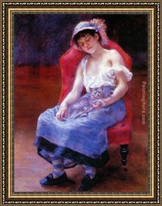 Auguste Framed Paintings - Sleeping Girl by Pierre Auguste Renoir