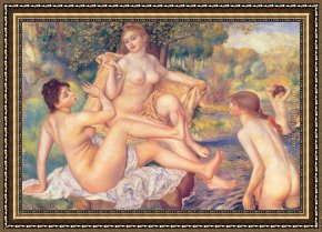 Auguste Framed Paintings - The Large Bathers by Pierre Auguste Renoir