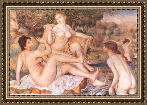Bathers Framed Paintings - The Large Bathers I by Pierre Auguste Renoir