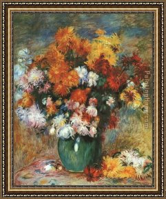 Bed of Chrysanthemums Framed Paintings - Vase of Chrysanthemums by Pierre Auguste Renoir