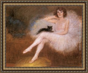 Ballerina Framed Paintings - Ballerina with a black Cat by Pierre Carrier-Belleuse