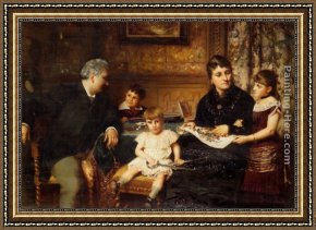 A Peasant Family Gathered Around The Kitchen Table Framed Paintings - Portrait of a Family Gathered Around a Table by Pierre Jan van der Ouderaa