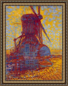 Mill on The Thames, Mapledurham Framed Paintings - Mill in Sunlight by Piet Mondrian