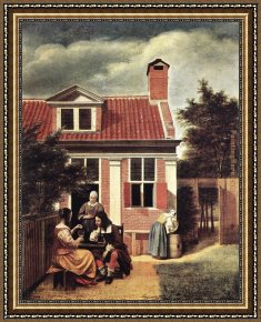 Houses in France Framed Paintings - Village House by Pieter de Hooch
