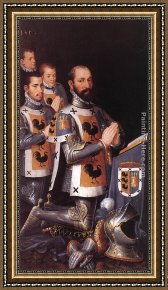 Elijah Restoring The Widow's Son Framed Paintings - Portrait of Jan Lopez Gallo and His Three Sons by Pieter Pourbus