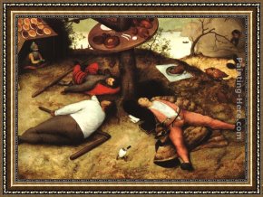 Land 8 Framed Paintings - The Land of Cockayne by Pieter the Elder Bruegel
