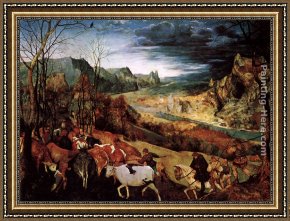 Return Framed Paintings - The Return of the Herd by Pieter the Elder Bruegel