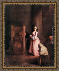 Pietro Longhi Framed Paintings - The Confession by Pietro Longhi