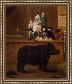 Pietro Longhi Framed Paintings - The Rhinoceros by Pietro Longhi