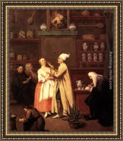 Pietro Longhi Framed Paintings - The Spice-vendor's shop by Pietro Longhi