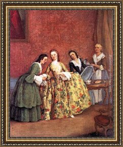 Pietro Longhi Framed Paintings - The Venetian Lady's Morning by Pietro Longhi