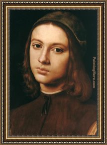 Pietro Longhi Framed Paintings - Portrait of a Young Man (detail) by Pietro Perugino
