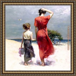 An Afternoon Ride Framed Paintings - Afternoon Stroll by Pino