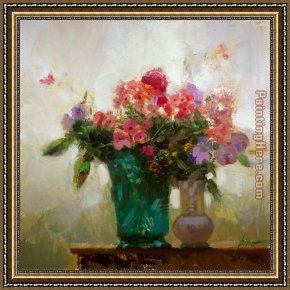 Colorful Impasto Framed Paintings - COLORFUL BOUQUET by Pino