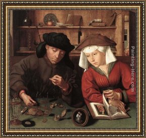 Massys Framed Paintings - The Moneylender and his Wife by Quentin Massys