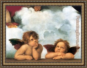 Madonna with The Rosary Framed Paintings - Sistine Madonna 2 angels by Raphael