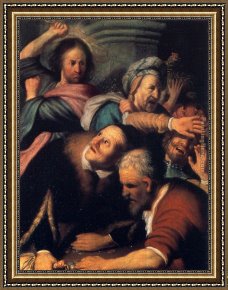 St Augustine Washing The Feet of Christ Framed Paintings - Christ Driving The Money Changers From The Temple by Rembrandt
