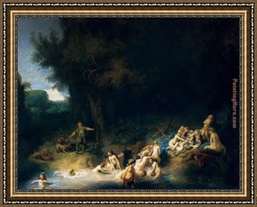 Rembrandt Framed Paintings - Diana Bathing with the Stories of Actaeon and Callisto by Rembrandt