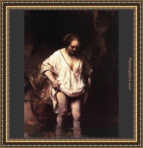 Rembrandt Framed Paintings - Hendrickje Bathing in a River by Rembrandt