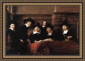 Rembrandt Framed Paintings - Sampling Officials of the Drapers' Guild by Rembrandt
