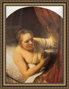Rembrandt Framed Paintings - Sarah Waiting for Tobias by Rembrandt