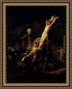 Rembrandt Framed Paintings - The Elevation Of The Cross by Rembrandt