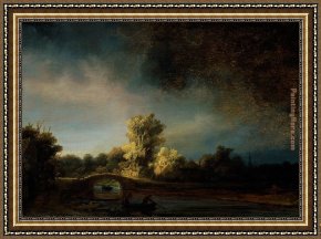 Rembrandt Framed Paintings - The Stone Bridge by Rembrandt