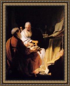 Rembrandt Framed Paintings - Two Old Men Disputing by Rembrandt