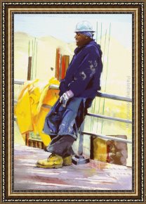 Rhoda Framed Paintings - Construction Worker by Rhoda Yanow