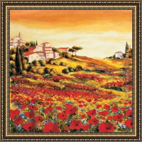 The Valley of Peace Framed Paintings - Valley of Poppies by Richard Leblanc