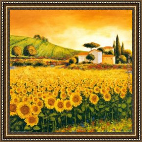 The Valley of Peace Framed Paintings - Valley of Sunflowers by Richard Leblanc