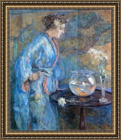 Reid Framed Paintings - Girl in Blue Kimono by Robert Reid