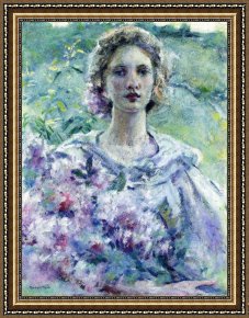 Reid Framed Paintings - Girl with Flowers by Robert Reid