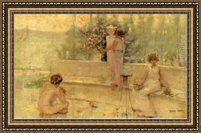 Reid Framed Paintings - Three Figures in an Italian Garden by Robert Reid