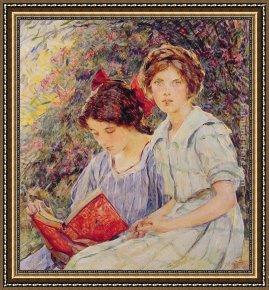 Reid Framed Paintings - Two Girls Reading by Robert Reid