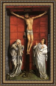 Bartholomeus Van Der Helst Framed Paintings - Christus on the Cross with Mary and St John by Rogier van der Weyden