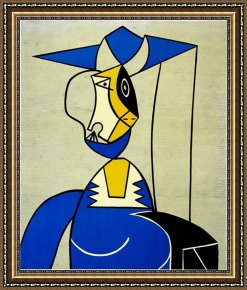 Girl with Hair Ribbon Roy Lichtenstein Framed Paintings - Femme au Chapeau by Roy Lichtenstein